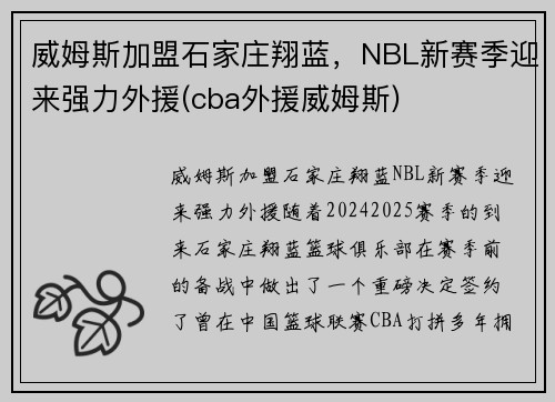 威姆斯加盟石家庄翔蓝，NBL新赛季迎来强力外援(cba外援威姆斯)